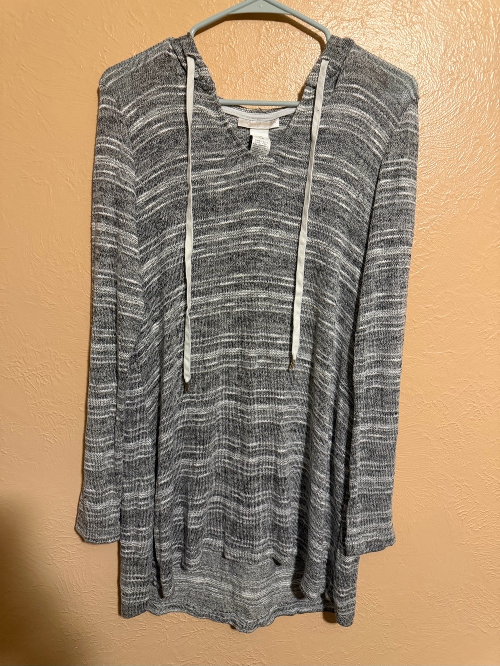 La Blanca Gray & White Striped Hooded swim Pullover